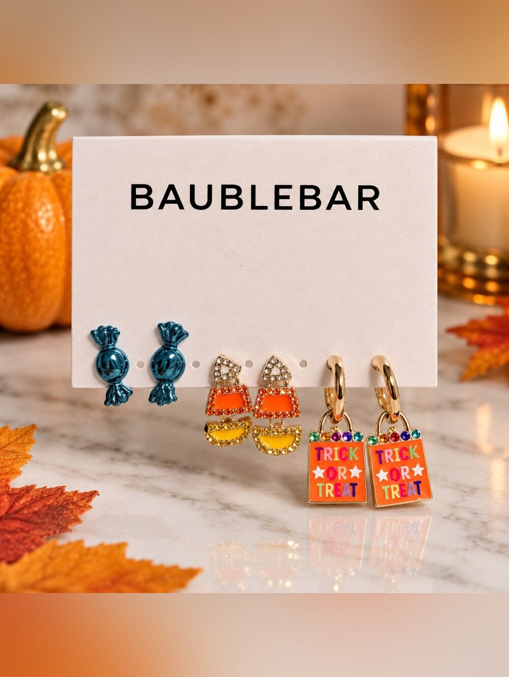 BaubleBar Halloween Candy & Trick-or-Treat Earring Set - Orange, Yellow, Teal